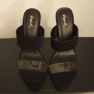 Black/Clear Qupid Open Toe Stilettos